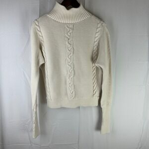 Gap Cable Mock Neck‎ Sweater Womens Small Snow Cap White Cotton Chunky Knit